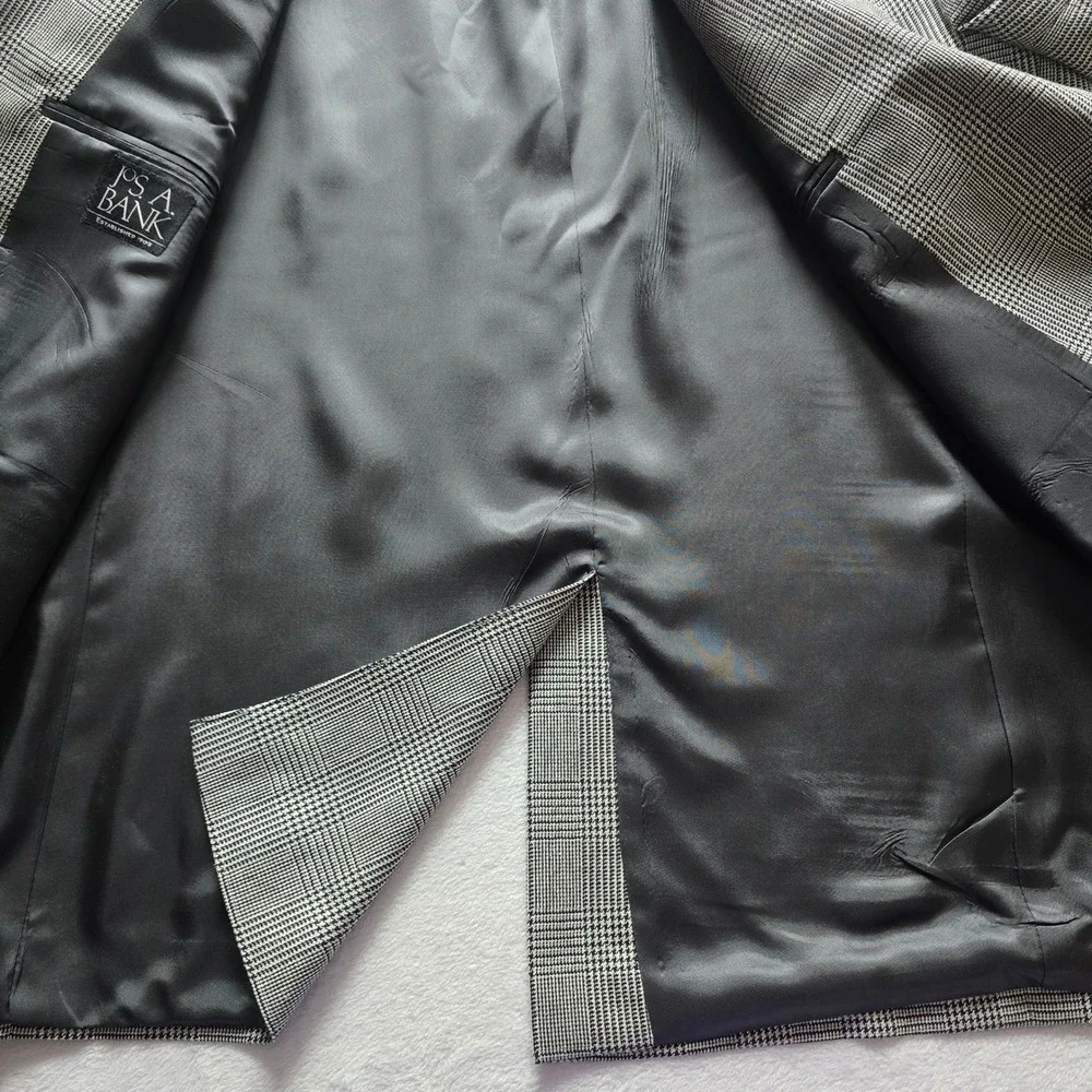 Jos A Bank Mens 48R Silk‎ Wool Blend Glen Plaid Blazer Sport Coat Black White